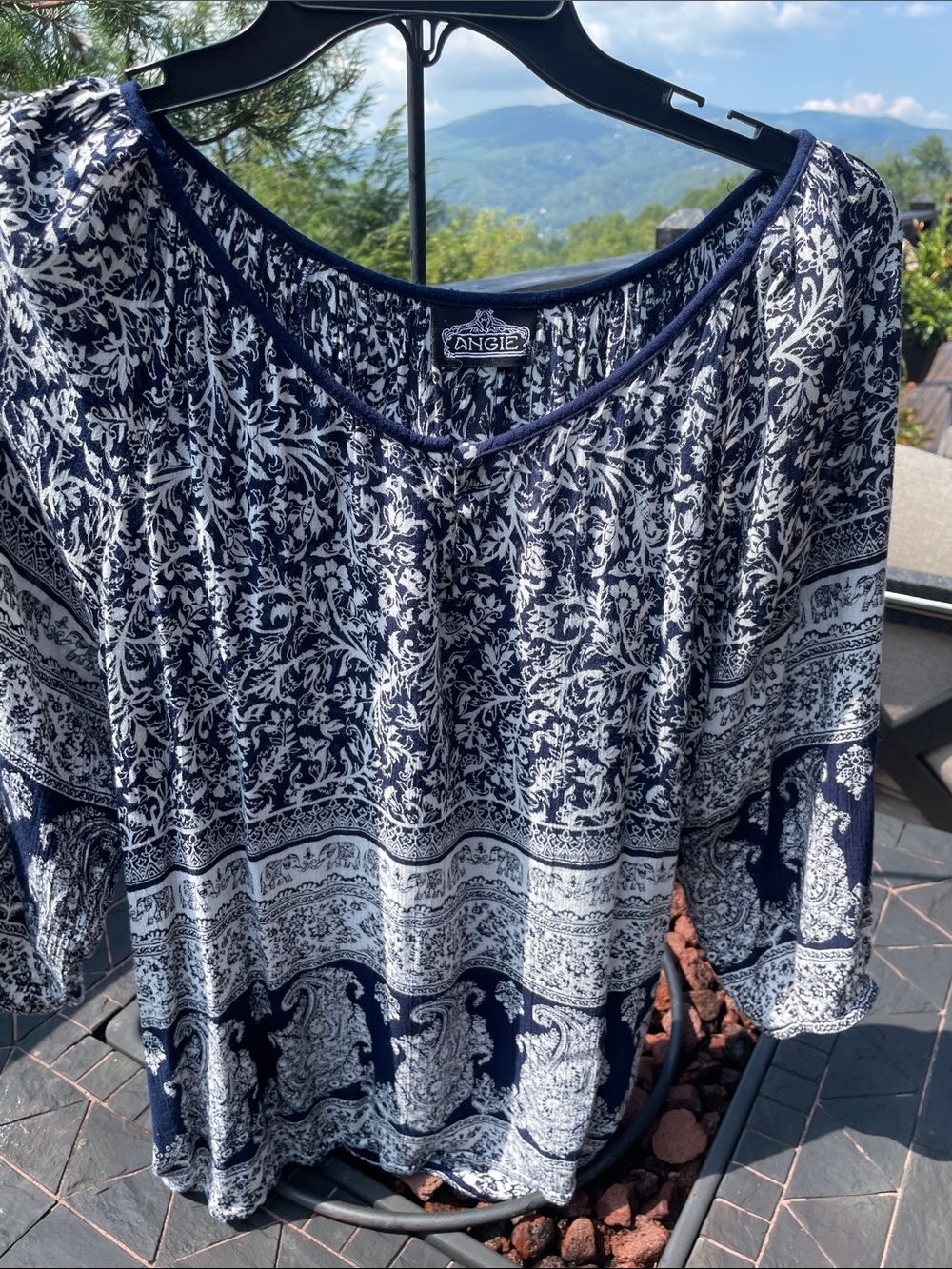 Angie Navy and White Paisley Floral Tunic